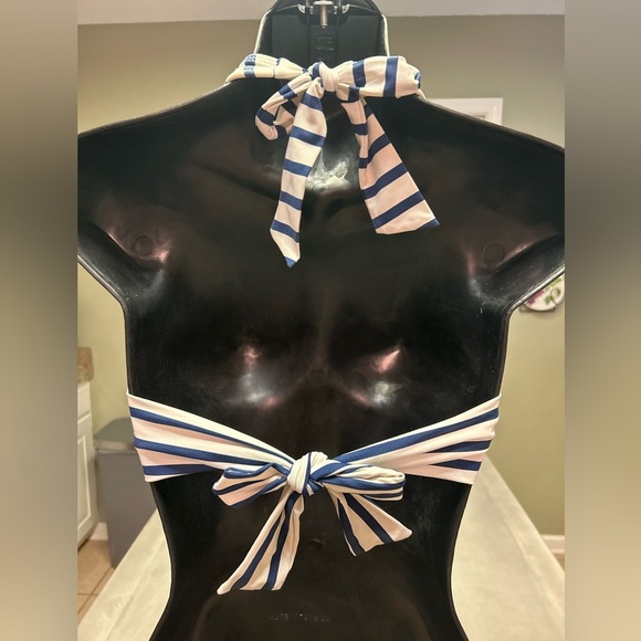 Lauren Ralph Lauren Blue Striped Halter-Neck Bikini Top, Size 14 - Picture 4 of 5